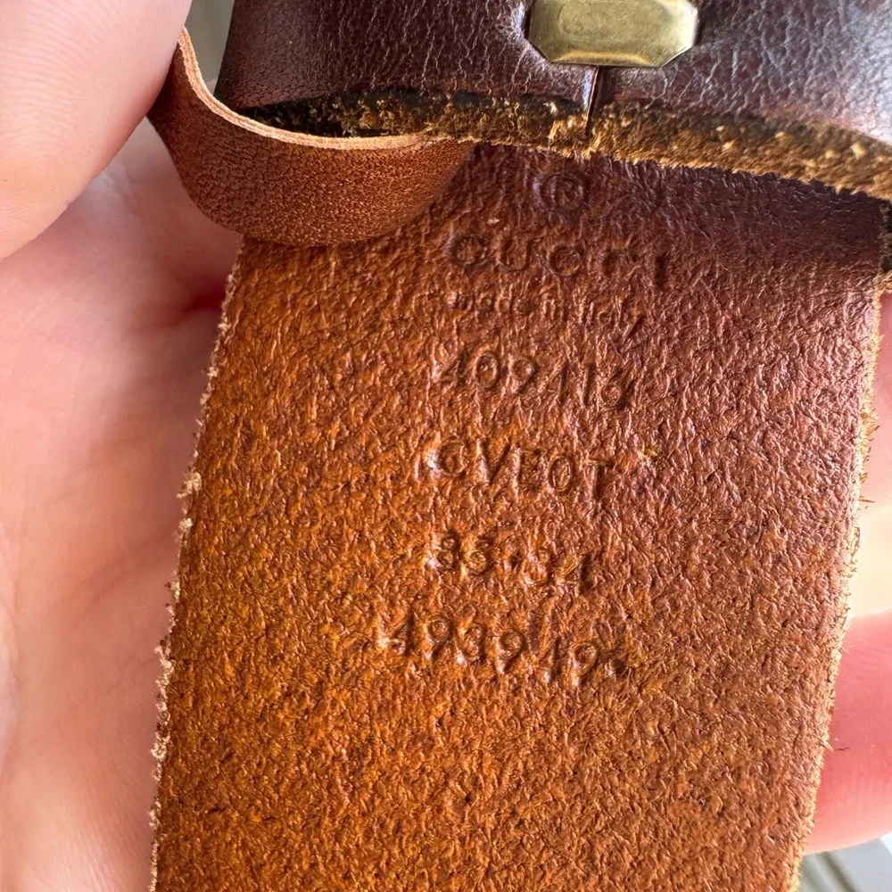 Gucci Brown Leather Belt with Gold Double G Buckle - Picture 3 of 3